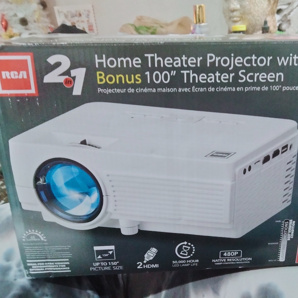 RCA Home Theater Projector- White NO SCREEN, OPEN BOX